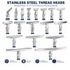 A set of seven stainless steel thread heads for diamond painting, including various sizes and handles.