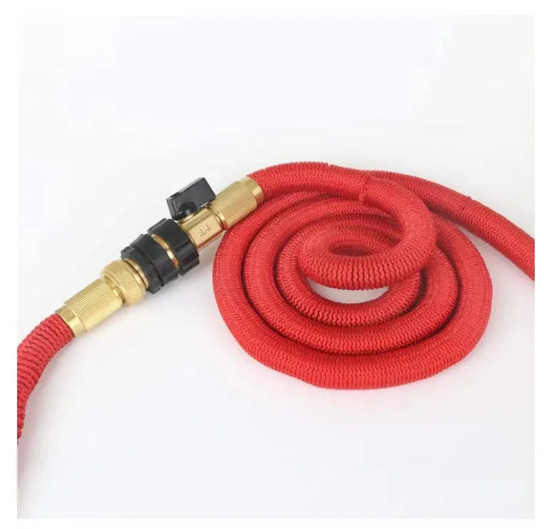 A set of 3/4-inch garden hose quick connectors in red and black.