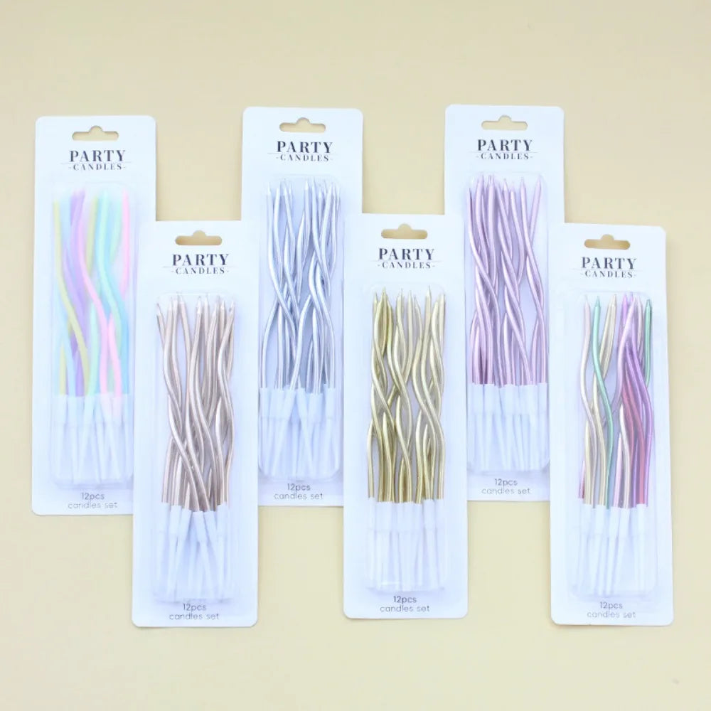 Spiral Birthday Cake Candles, Set of 6 Long Thin Decorative Candles for Cakes and Desserts