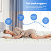 Person sleeping comfortably on a bed with a mattress protector, highlighting spine and ankle support.