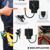 A man demonstrates a tool belt hook, showing its design and application for securing tools on drills and work gear.