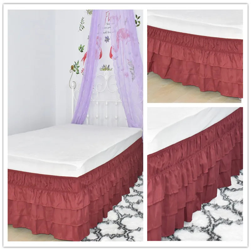 Luxurious Three-Layer Ruffle Waterfall Bed Skirt with Wrap-Around Elastic