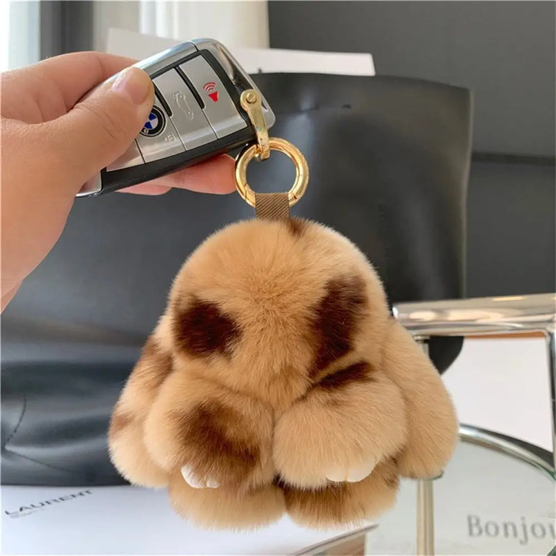 Soft Plush Bunny Keychain with Alloy Ring