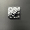 A set of acrylic D6 counter dice showing various numerical and fractional values.