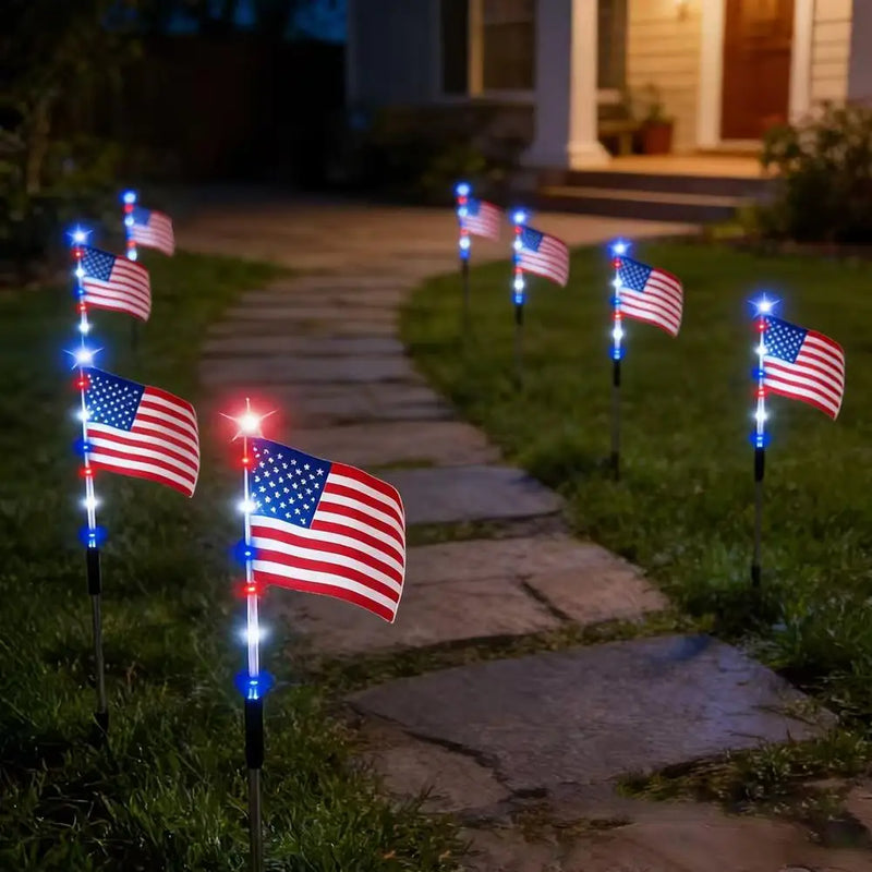 Solar-Powered American Flag Stake Lights (8-Pack)