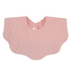 A light pink, textured baby bib in a bandana style for newborns.