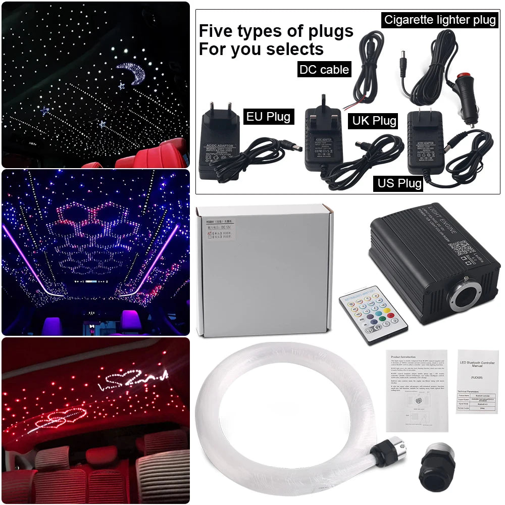 16W Starry Sky Fiber Optic Car Ceiling Light with Music Sync