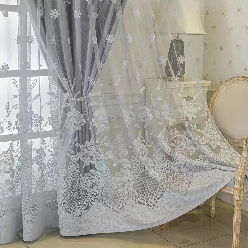 European Vintage Floral Embroidered Blackout Curtain