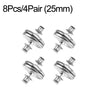 Eight pairs of silver magnetic curtain clips with 25mm fasteners.