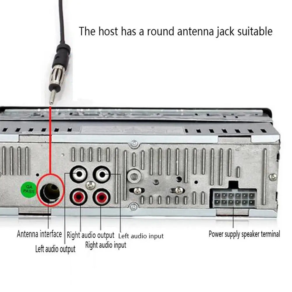 Close-up view of a radio unit showing various audio and antenna connection terminals.