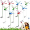 A set of lifelike dragonfly garden decor clips featuring colorful, detailed dragonflies on green wires.