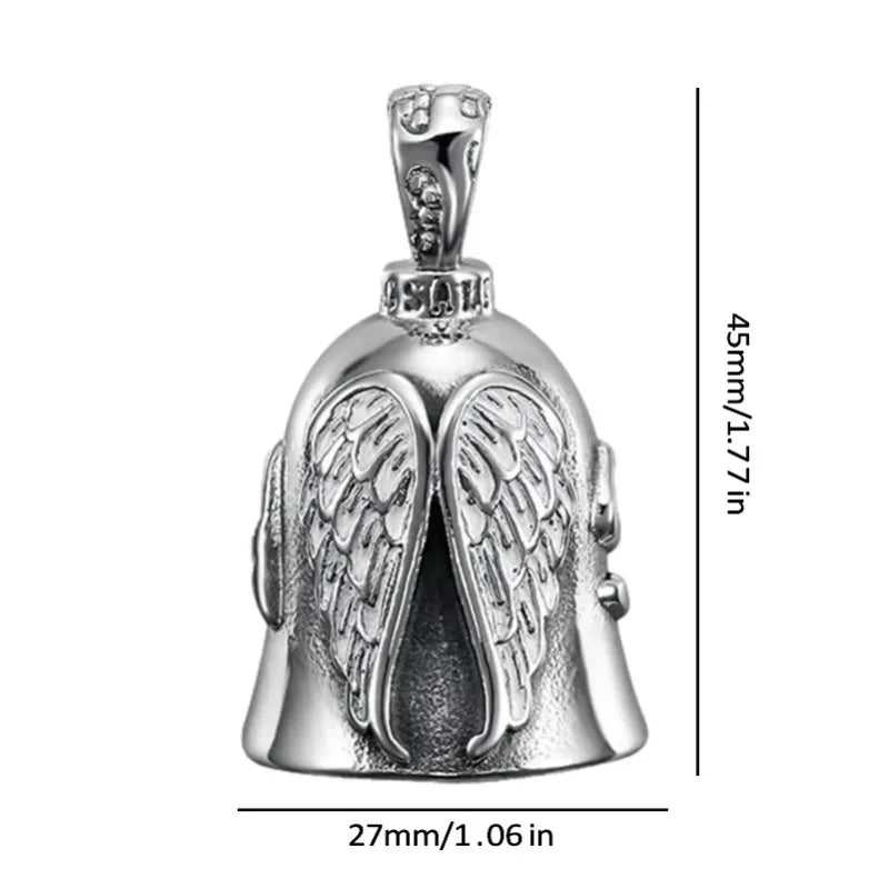 Campana para motocicleta con ángel guardián de plata y alas detalladas y parte superior decorativa