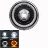 A close-up view of a 7-inch round LED headlight with low beam, high beam, DRL halo, and amber turn signal settings.