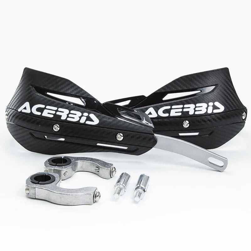 Black Acerbis motorcycle handguards with aluminum mounting hardware.