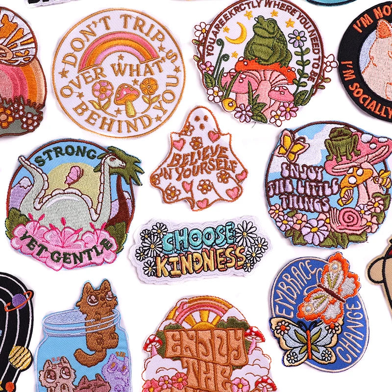 Encouraging Embroidered Iron-On Patches for Jackets, Jeans & Bags