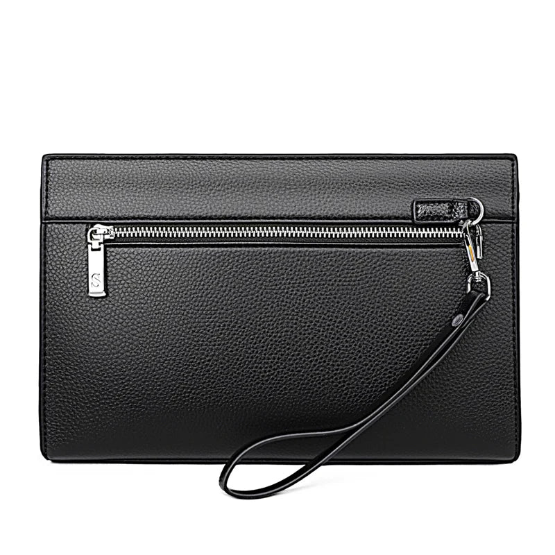 Schwarze Damen-Clutch aus Kunstleder mit silbernem Reißverschluss und Aufhängung