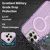 A clear purple phone case demonstrating excellent military-grade drop protection against a 6.5 FT drop height.