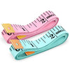 Pink and light blue flexible soft tape measures, 60 inches long, showing dual-sided markings.