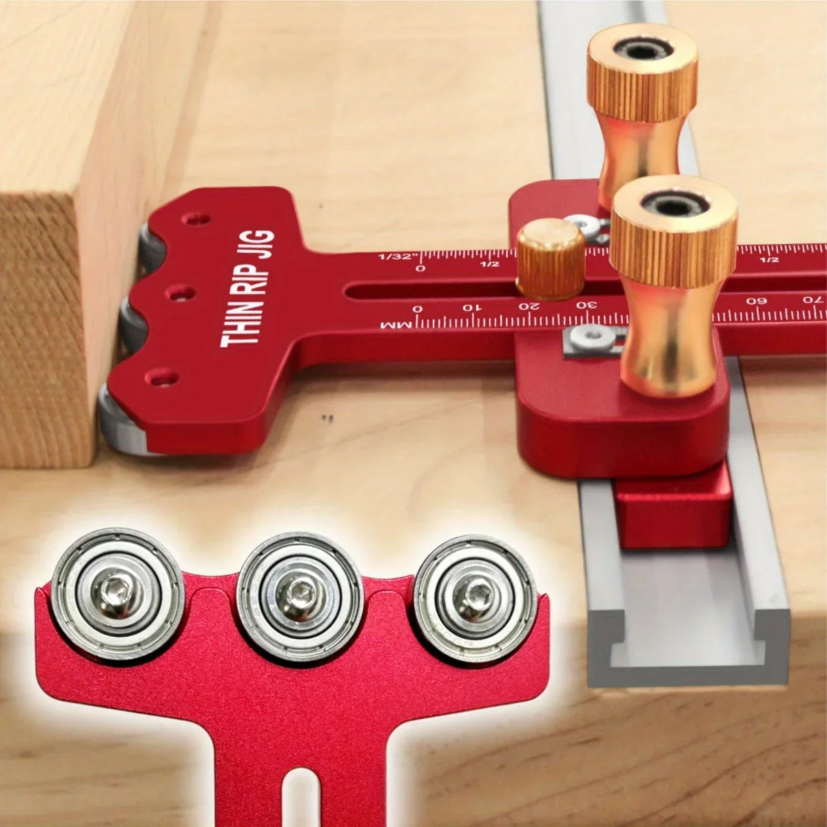 Precision Thin Rip Table Saw Jig with 3-Pulley System