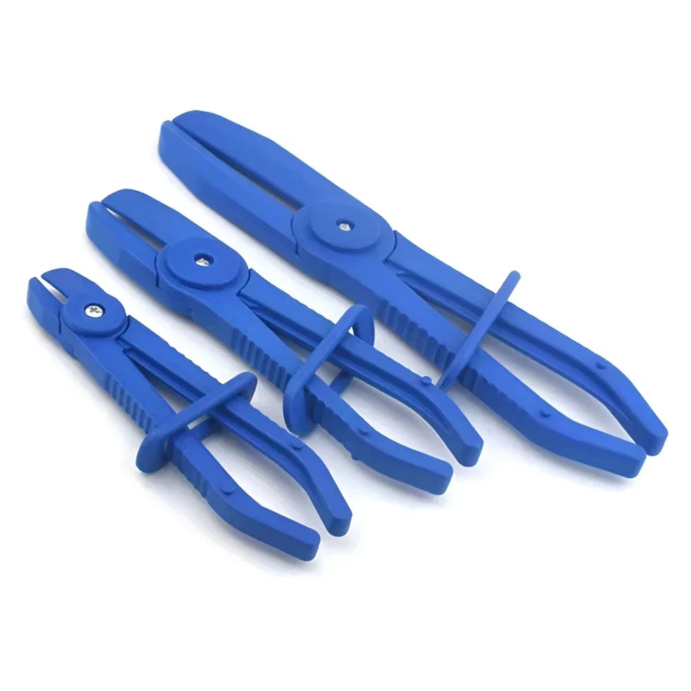 A set of three blue hose clamp pliers for car repair