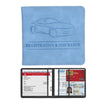 A light blue leather card holder wallet for vehicle registration, license, and insurance cards.