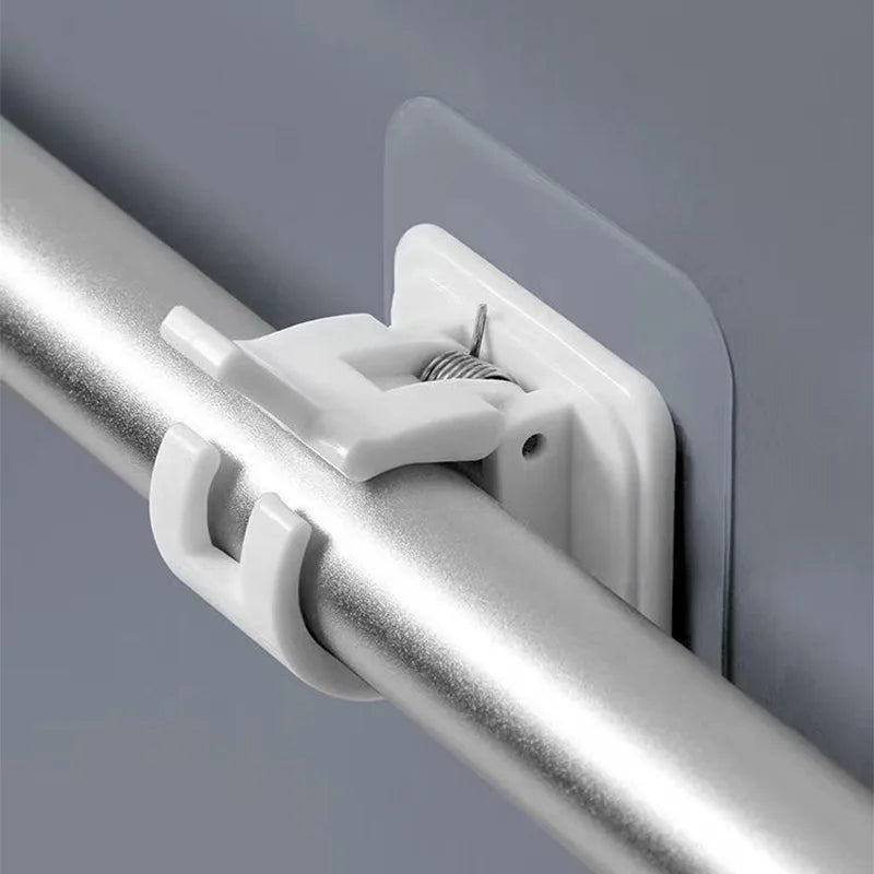 Self-Adhesive Curtain Rod Holders - No-Drilling Clamp Hooks