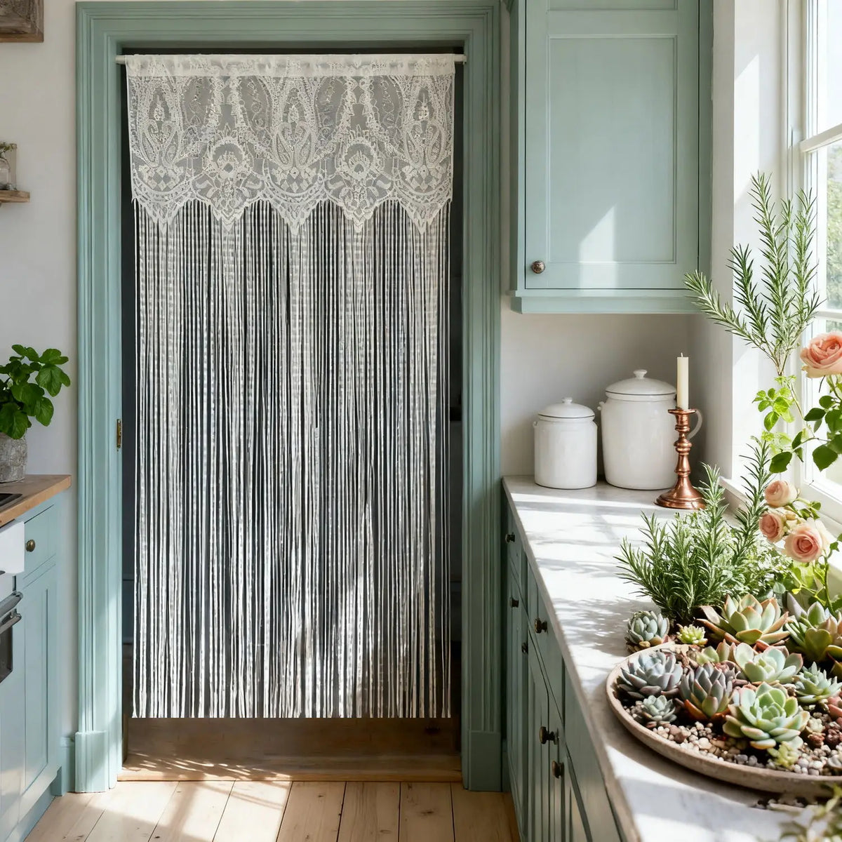 French Vintage Lace Tassel Sheer Curtain