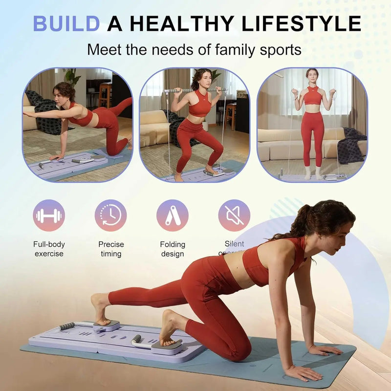 Foldable Pilates Board with Resistance Bands