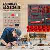 A person is working on a wooden surface in a workshop surrounded by abundant accessories like label paper and plastic support