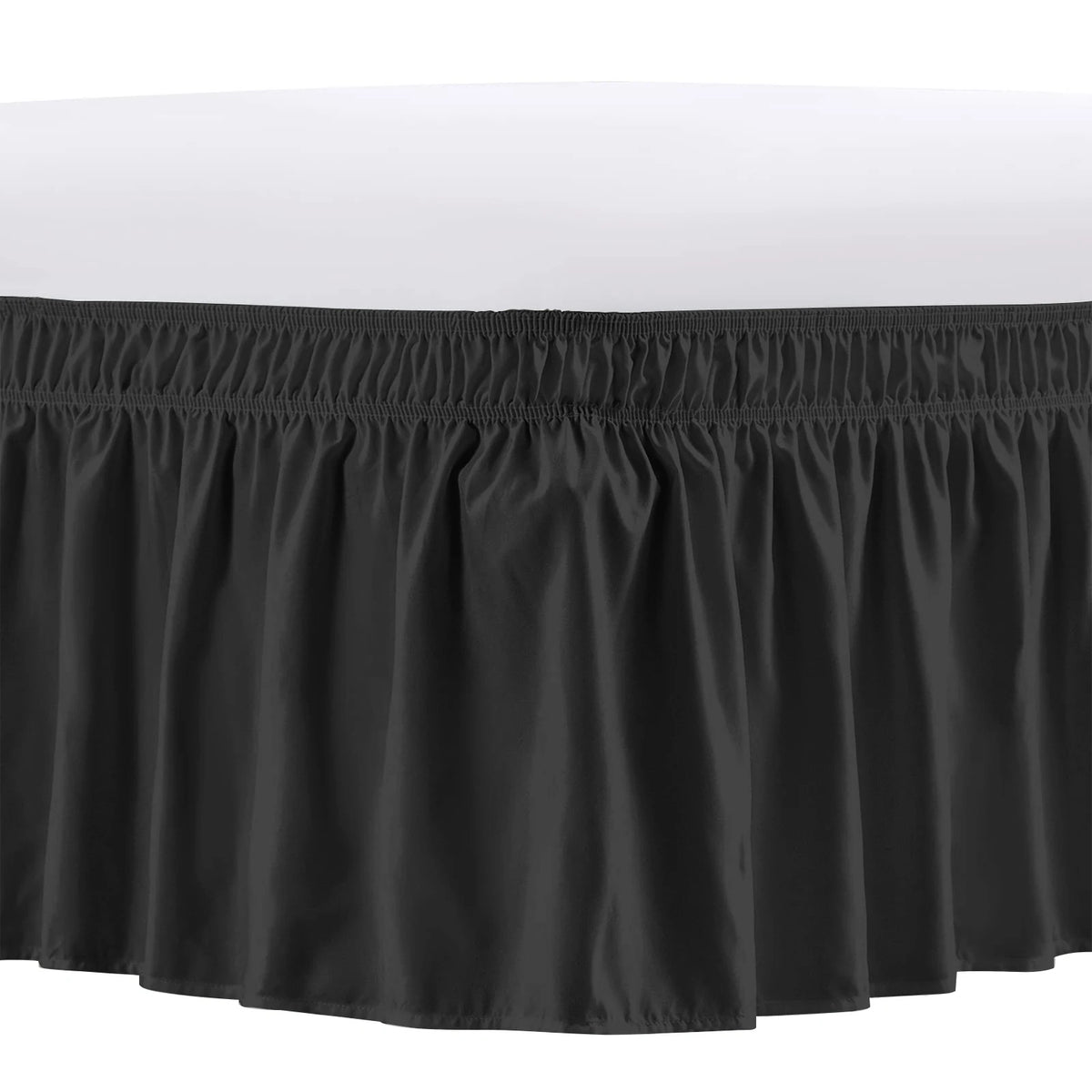 Black adjustable wrap-around bed skirt with elegant ruffles