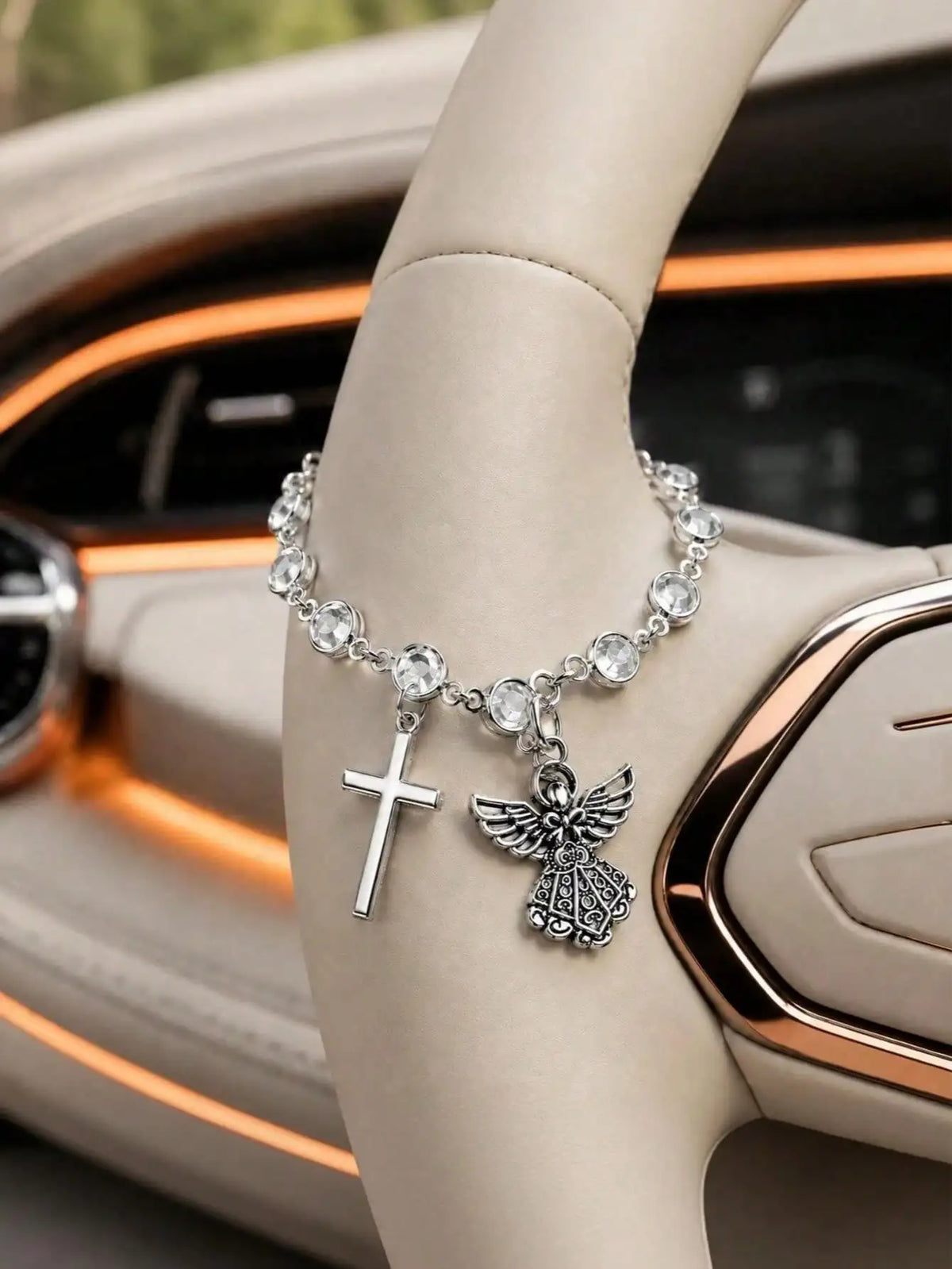 Crystal Angel & Cross Car Charm