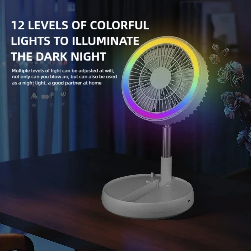 Ventilateur de bureau télescopique télécommandé avec lampe LED