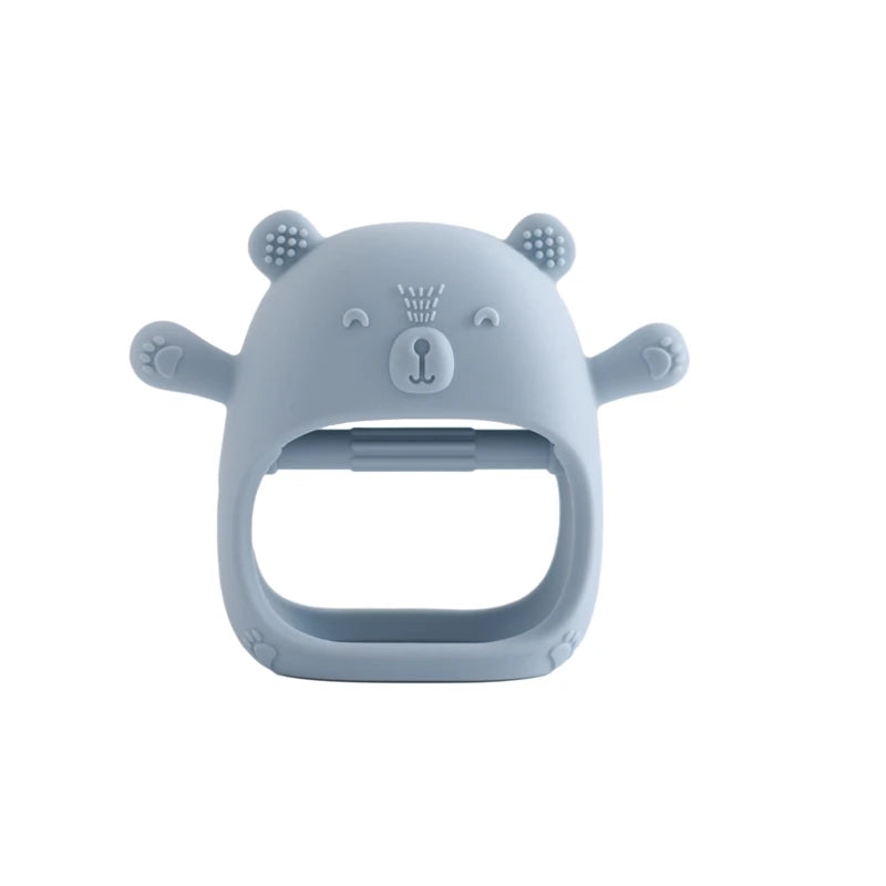 Baby Teething Gloves with Cartoon Bear Design