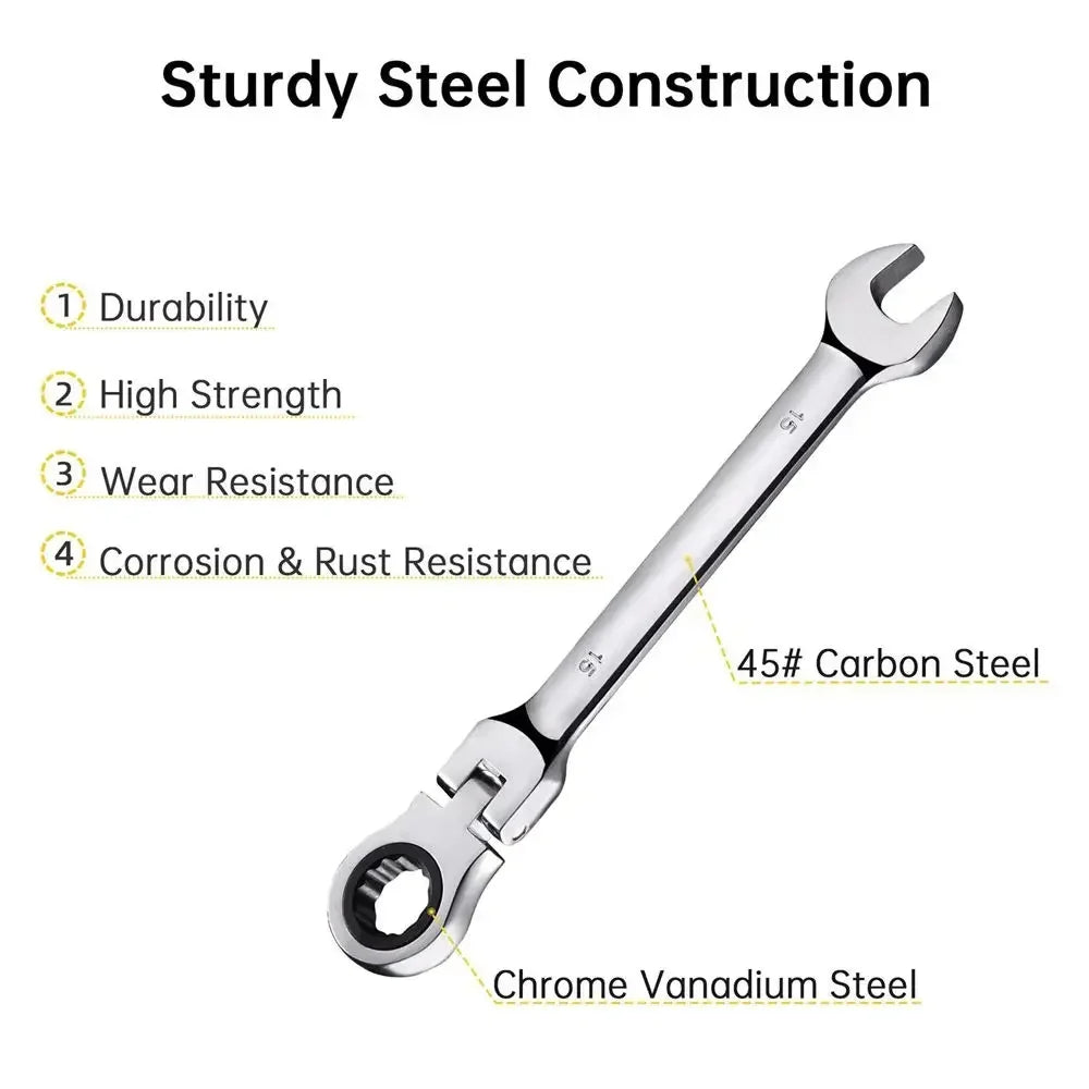 Reversible Ratchet Wrench with 180° Pivoting Head