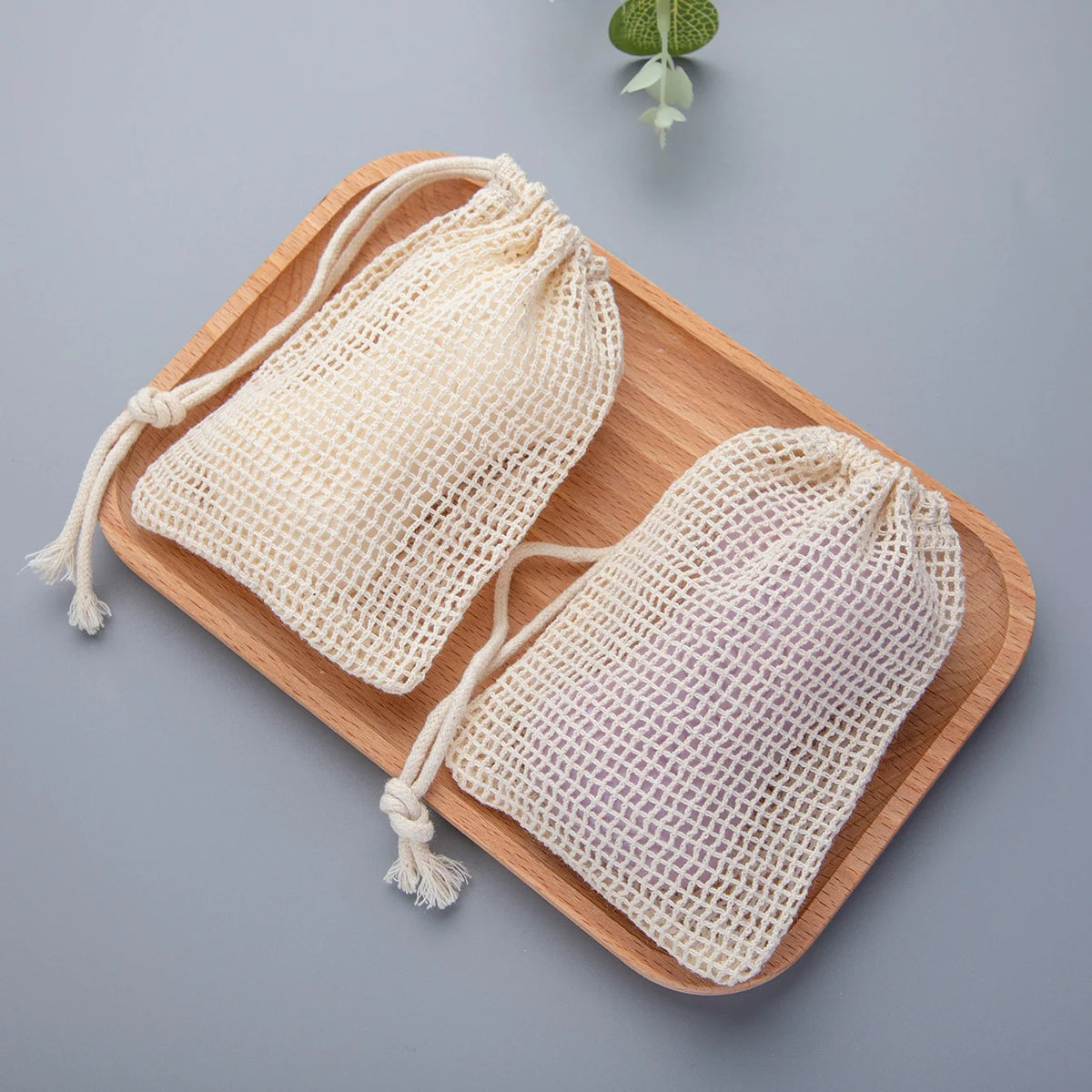 Set of 3 Natural Cotton Soap Saver Bags with Drawstring