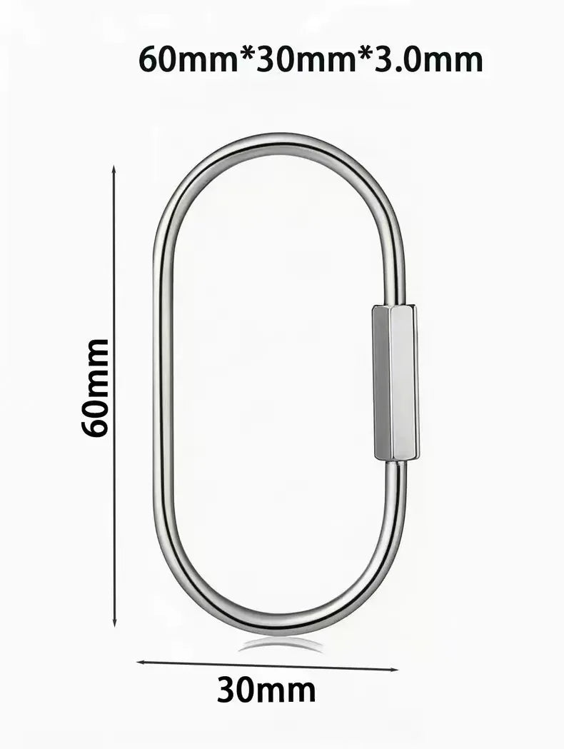 A silver gold brass keychain charm with a locking carabiner clip, shown in a profile view.