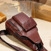 Men's Genuine Leather Sling Backpack with USB Charging Port