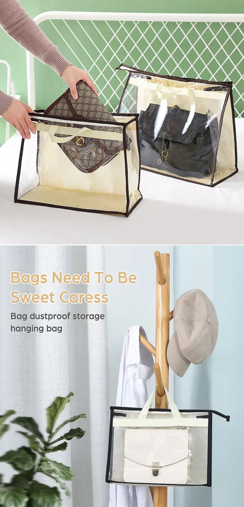 Transparent Dust-Proof Handbag Storage Bag with Hanging Hook