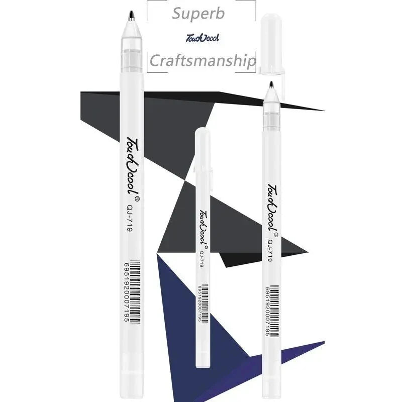 A set of white ink gel pens for drawing and highlighting, featuring fine 0.8mm tips.