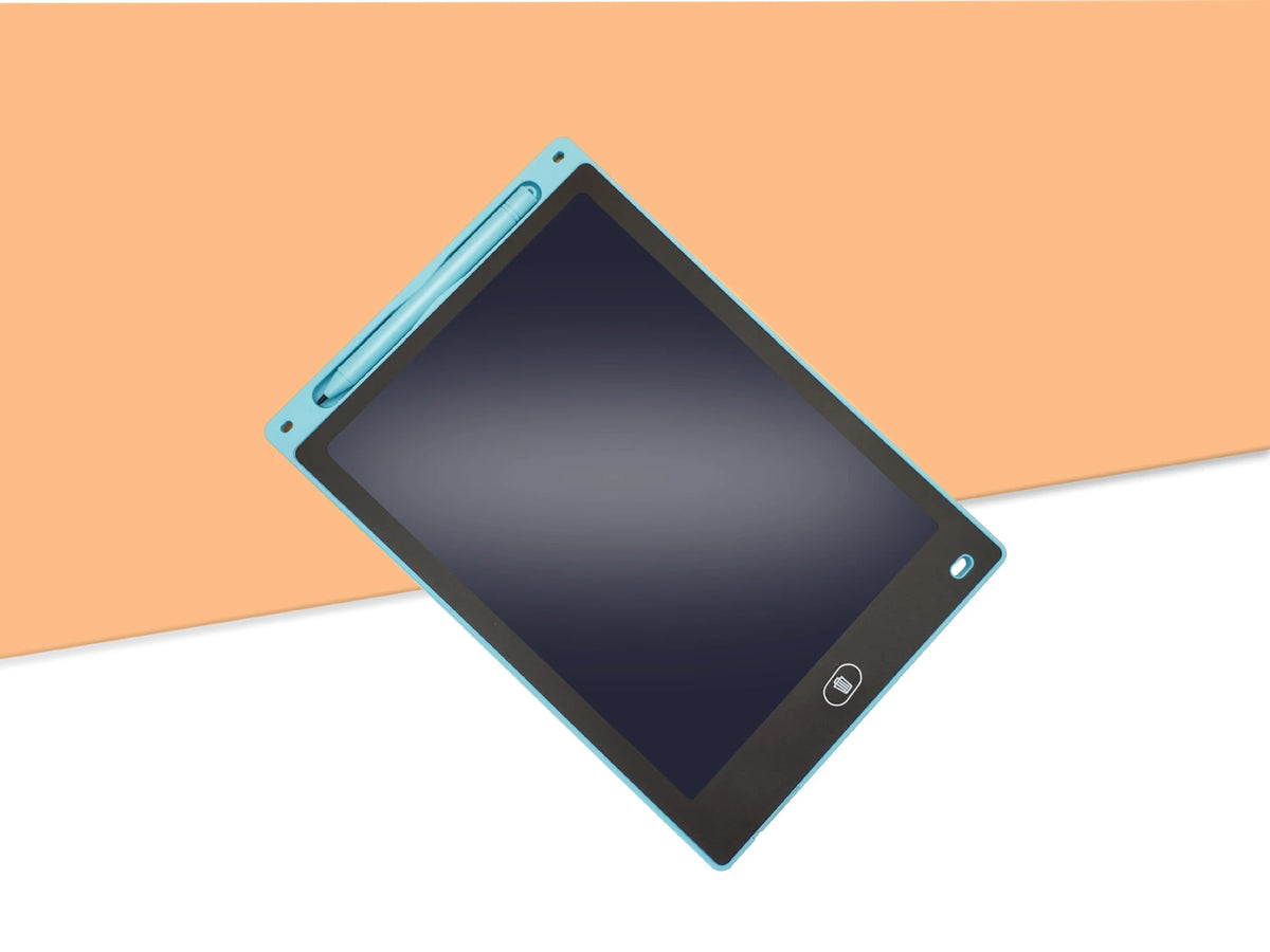 Blaue, verstellbare LCD-Zeichen-Tablet in orangefarbener Ausrichtung.