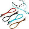 Adjustable soft eyewear lanyard with a black frame and blue cord for glasses
