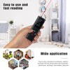 A hand holds a black laser distance measurer device, demonstrating its easy to use and fast reading feature.