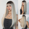 Rose Gold Layered Straight Wig with Bangs