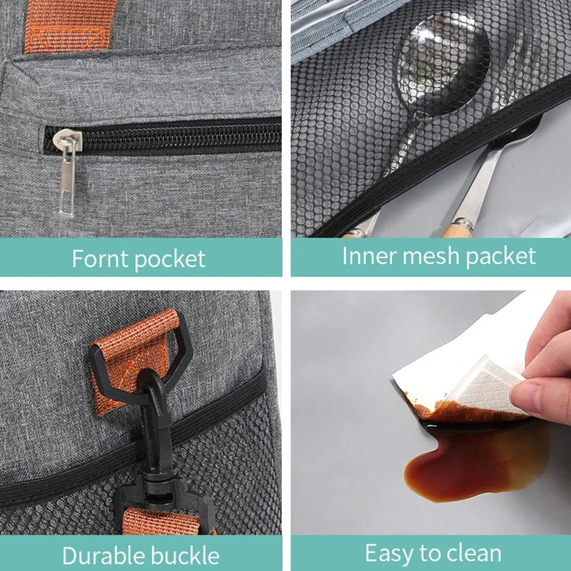 Insulated Double-Layer Lunch Tote with Shoulder Strap