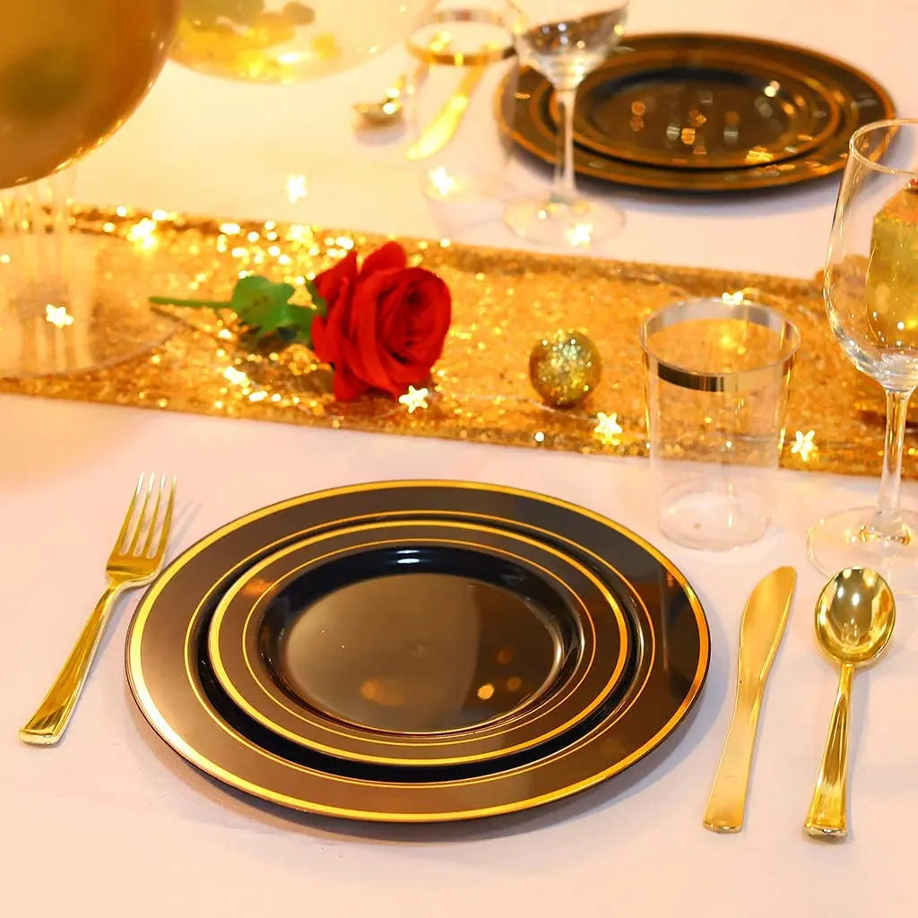 Elegant White Plastic Plates with Gold Rim