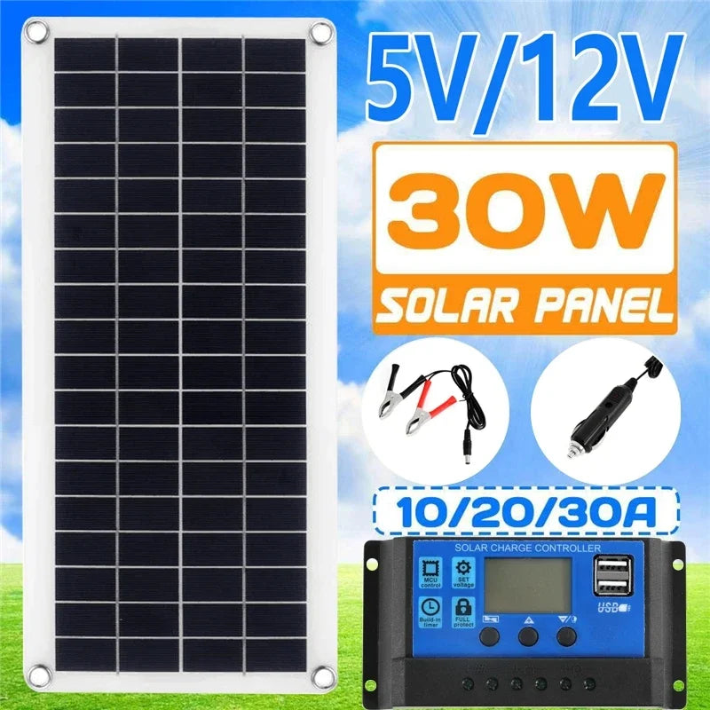 Portable Solar Power Kit with Multi-Output Controller