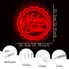 Red neon sign shaped like a Coca-Cola bottle with a bottle cap design, featuring USB power and included hardware.