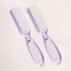 A pair of purple nail art brushes with long handles are shown against a light background.
