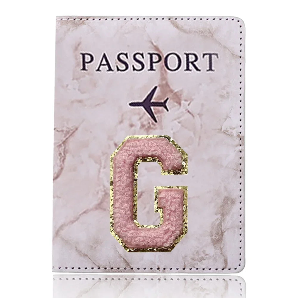 Embroidered Letter Passport Holder with Card Pocket