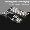 A close-up view of a pudding panda bear mechanical keyboard keycap set featuring 125 keys with PBT+PC material and ASA height